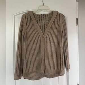 J. Jill Open Knit Taupe V-Neck Button Cardigan with hood